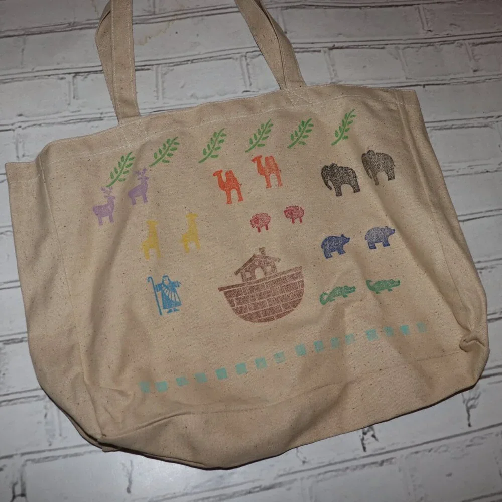 🐘 Noah’s Ark Canvas Tote Bag · 13x19